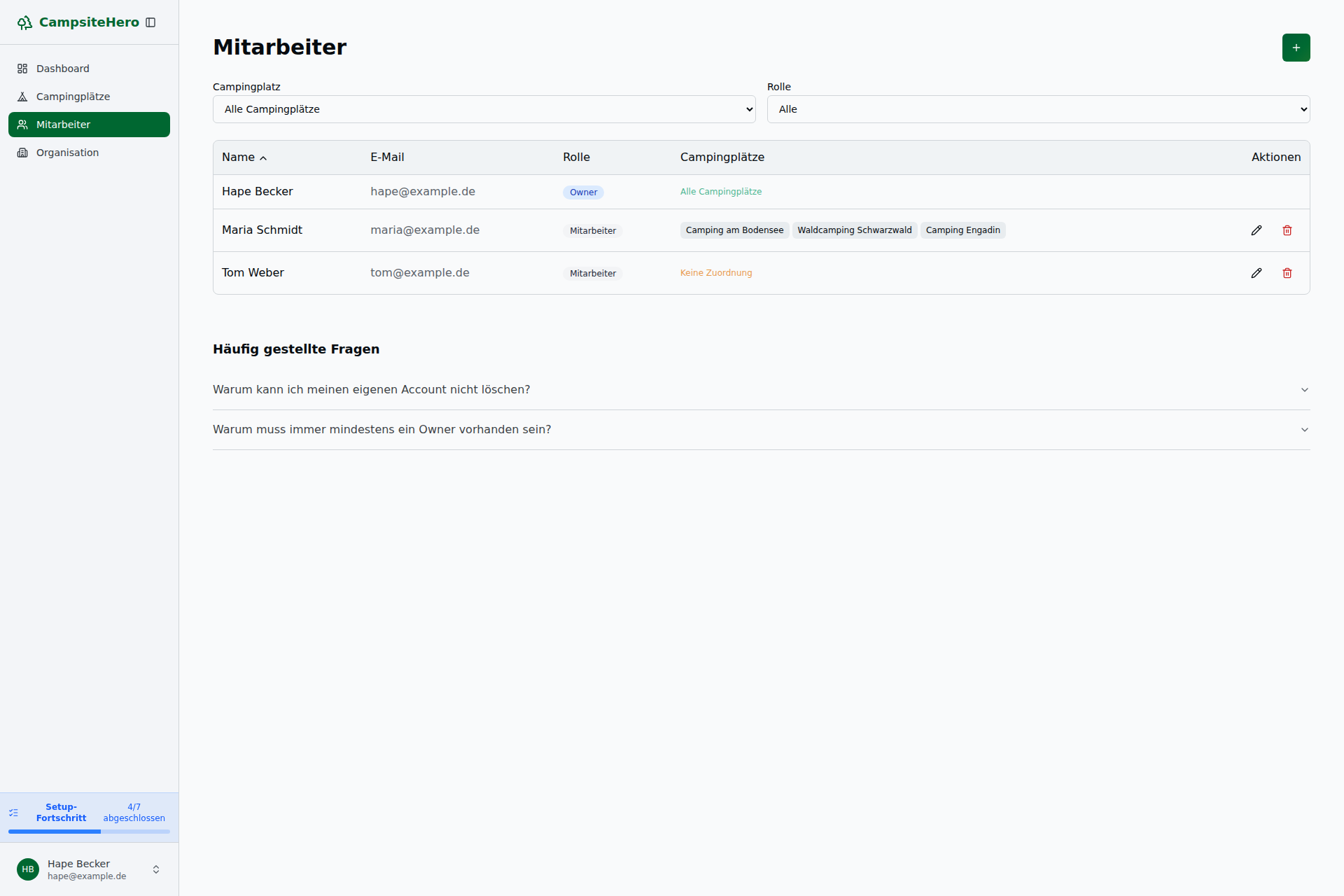 Mitarbeiter-Tabelle auf Desktop