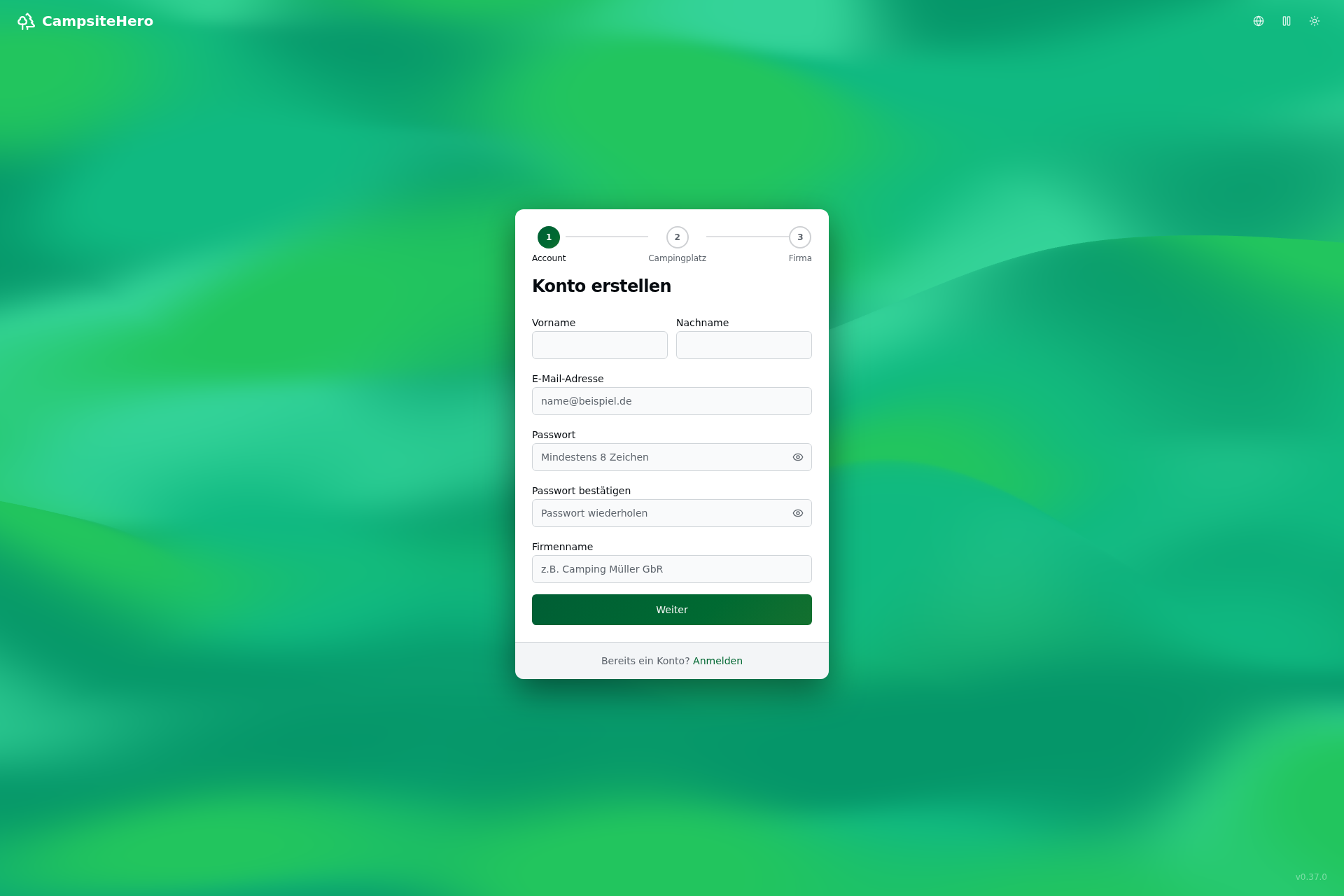Registrierung Schritt 1 – Account-Daten